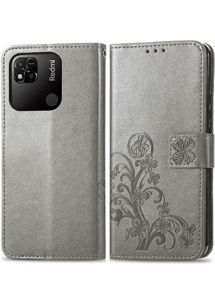 Xiaomi Redmi 10A Flip Kapak Için Kısa Kayış Deri Dört Yaprak Telefon Kılıfı (Yurt Dışından)