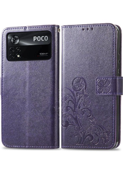 Xiaomi Poco X4 Pro 5g Için Kısa Kayış Dört Yapraklı Yonca Kapak Çevirin Telefon Kılıfı (Yurt Dışından)