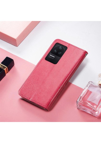 Bdt Boutique Xiaomi Redmi K40S Için Kısa Kayış Dört Yapraklı Yonca Deri Flip Telefon Kılıfı (Yurt Dışından)