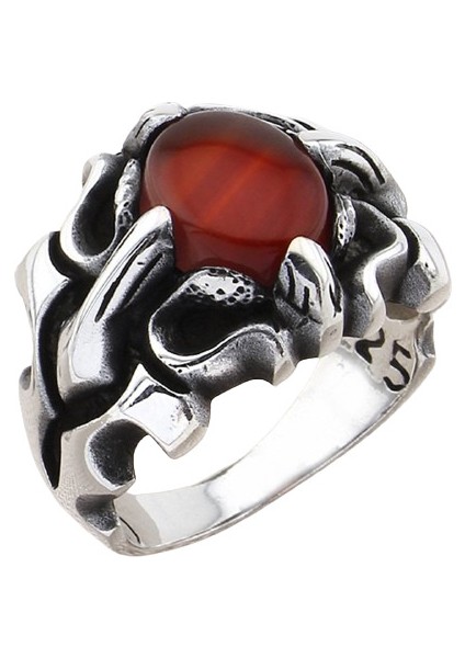 Erkek Yüzük Gümüş 925 Gotik Tasarım Oval Taşlı