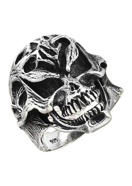 Erkek Yüzük Gümüş 925 Motorcu Kurukafa