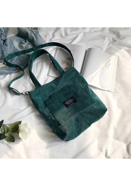 Yeşil Stil 2021 Kadın Kadife Fermuar Omuz Çantası Pamuklu Kanvas Çanta Günlük Tote Kadın Eko Crossbody Çanta Bayanlar Vintage Postacı Çantaları (Yurt Dışından)