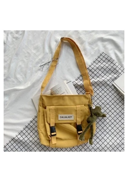 Sarkıt Stili ile Sarı Naylon Su Geçirmez Kanvas Okul Çantası Şık Japon Tarzı Basit Postacı Çantası Kore Postacı Çantası (Yurt Dışından)