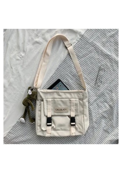 Kolye Tarzı Beyaz Naylon Su Geçirmez Kanvas Okul Çantası Şık Japon Tarzı Basit Postacı Çantası Kore Postacı Çantası (Yurt Dışından)