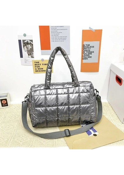 Gümüş Bir Stil Kış Tote 2021NEW Omuz Çantası Kadın Çanta Uzay Pedi Pamuk Tüy Aşağı Çanta Moda Bayan Büyük Kapasiteli Crossbody Çanta (Yurt Dışından)