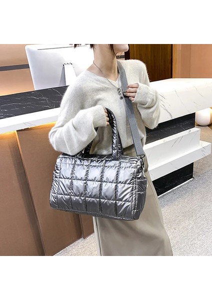 Gümüş Bir Stil Kış Tote 2021NEW Omuz Çantası Kadın Çanta Uzay Pedi Pamuk Tüy Aşağı Çanta Moda Bayan Büyük Kapasiteli Crossbody Çanta (Yurt Dışından) fırsatları