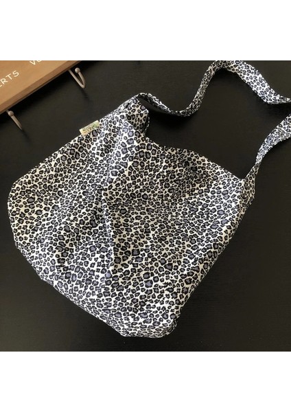 Gri Leopar Tarzı 45X35CM Leopar Desen Kadın Tuval Omuz Messenger Çanta Öğrenci Kız Okul Tote Çanta Büyük Kapasiteli Bayanlar Eko Alışveriş Çantası (Yurt Dışından)