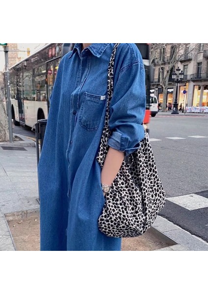 Gri Leopar Tarzı 45X35CM Leopar Desen Kadın Tuval Omuz Messenger Çanta Öğrenci Kız Okul Tote Çanta Büyük Kapasiteli Bayanlar Eko Alışveriş Çantası (Yurt Dışından) modelleri