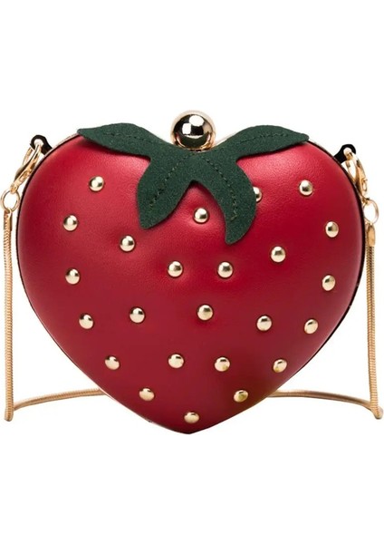 Kırmızı Stil Kadın Omuz Çantası Çilek Tasarım Manşonlar Çanta Kadın Kırmızı Perçin Zincir Crossbody Çanta Bayanlar Için Yüksek Li Akşam Yemeği Çantası #20 (Yurt Dışından)