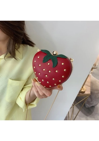 Kırmızı Stil Kadın Omuz Çantası Çilek Tasarım Manşonlar Çanta Kadın Kırmızı Perçin Zincir Crossbody Çanta Bayanlar Için Yüksek Li Akşam Yemeği Çantası #20 (Yurt Dışından) fırsatları