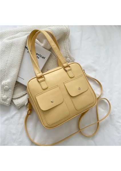 Zencefil Tarzı 27.5X9X23CM Lüks Retro Basit Kare Crossbody Çanta Kadınlar Için Pu Deri Tasarımcı Omuz Çantaları Kadın Rahat Üst Saplı Kılıf (Yurt Dışından)