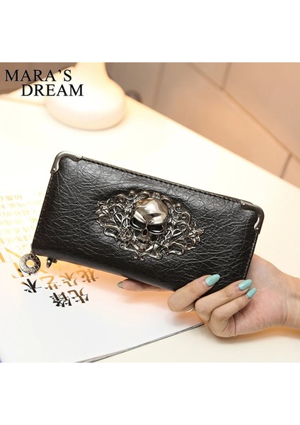 C Stili Mara'nın Rüyası Uzun Cüzdan Moda Metal Kafatası Desen Pu Deri Kadın Cüzdanları Taşınabilir Rahat Bayan Nakit Çanta Kart Sahibinin Hediyesi (Yurt Dışından) fiyatları