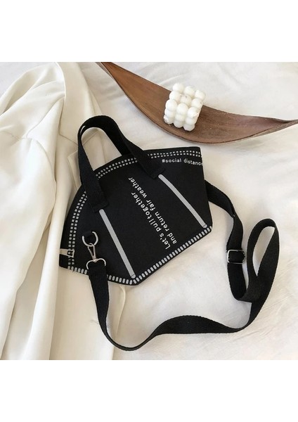 Siyah Stil Kadın Maske Tarzı Çanta Moda Trendy Bayan Alışveriş Çantası Benzersiz Tasarım Trendy Omuz Çantaları Siyah Beyaz Sl (Yurt Dışından) modelleri