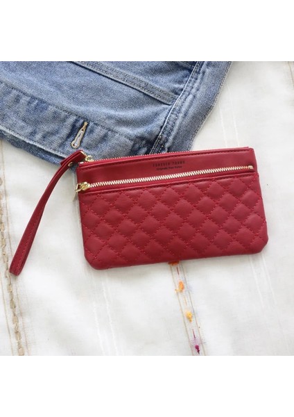 Kırmızı Stil 2022 Yeni Fermuar Kadın Uzun Cüzdan Bozuk Para Cüzdanı Cüzdan Kart Sahibinin Pu Deri Moda Debriyaj Telefon Çantası Büyük Kapasiteli Bayan Cüzdanı (Yurt Dışından)