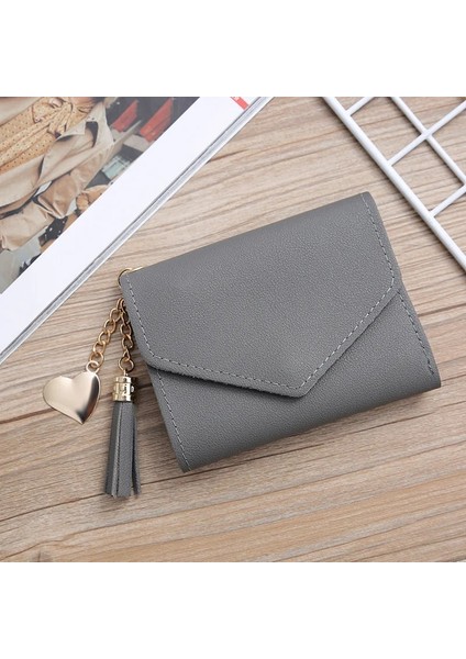 Koyu Gri Tarzı Geometrik Lüks Deri Cüzdan Kadın Kısa Çile Bozuk Para Cüzdanları Püskül Tasarım Debriyaj Cüzdan Kadın Para Kredi Kartı Tutacağı (Yurt Dışından)