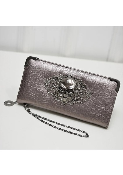 F Stili Mara'nın Rüyası Uzun Cüzdan Moda Metal Kafatası Desen Pu Deri Kadın Cüzdanları Taşınabilir Rahat Bayan Nakit Çanta Kart Sahibinin Hediyesi (Yurt Dışından)
