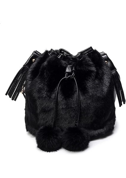 Siyah Stil 25X24X13CM Moda Sonbahar Kış Kadın Omuz Çantası Leopar Peluş Kürk Tüylü Bayanlar Crossbody Çanta Kadın Püskül Topu Tote Bolsos Mujer Yeni (Yurt Dışından)