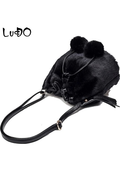 Siyah Stil 25X24X13CM Moda Sonbahar Kış Kadın Omuz Çantası Leopar Peluş Kürk Tüylü Bayanlar Crossbody Çanta Kadın Püskül Topu Tote Bolsos Mujer Yeni (Yurt Dışından) fırsatları