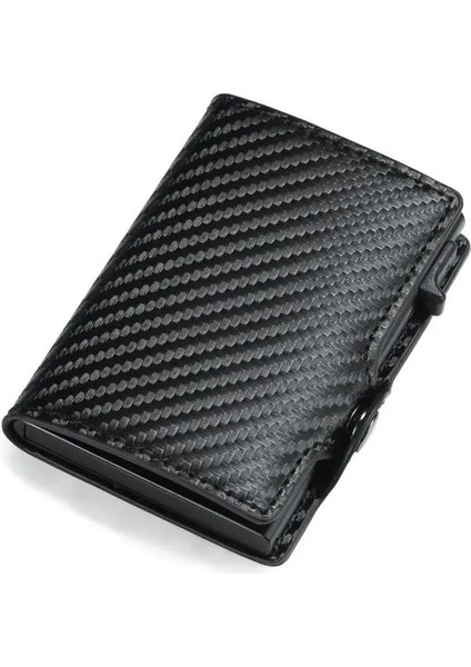 Karbon Fiber Tarzı Dıenqı Karbon Fiber Kart Sahibinin Cüzdan Erkekler Rfid Siyah Sihirli Üç Katlı Deri Ince Mini Cüzdan Küçük Para Çantası Erkek Çantalar (Yurt Dışından)