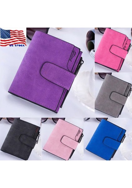 Qiuming Shop Mor Tarzı Moda Kadın Fırçalama Cüzdanı Deri Zip Çile Bozuk Para Cüzdanı Debriyaj Çanta Küçük Mini Kart Sahibinin Siyah Pembe Mavi Kırmızı Mor Kahverengi (Yurt Dışından)