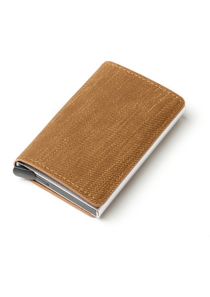 YM003 Kahverengi Stil Bir Kadın Akıllı Cüzdan Kartvizitlik Rfid Cüzdan Alüminyum Metal Kredi Iş Mini Kart Cüzdan (Yurt Dışından)