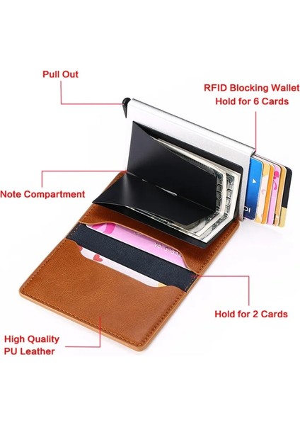 YM003 Kahverengi Stil Bir Kadın Akıllı Cüzdan Kartvizitlik Rfid Cüzdan Alüminyum Metal Kredi Iş Mini Kart Cüzdan (Yurt Dışından) modelleri