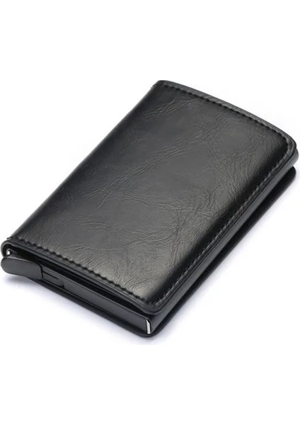 X-12A Siyah Stil Zovyvol Alüminyum Cüzdan Metal Kredi Kartı Tutacağı Otomatik Elastik Pu Deri Hırsızlığa Karşı Rfid Engelleme Cüzdan Pasaport Tutucu Erkekler (Yurt Dışından)