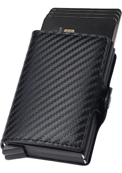 Karbon Fiber Tarzı En Li Rfid Cüzdan Erkek Para Çantası Mini Çanta Erkek Alüminyum Kart Cüzdan Küçük Debriyaj Deri Cüzdan Ince Çanta Cartera (Yurt Dışından)