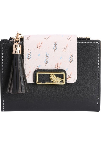 Siyah Stil Moda Püsküller Kadınlar Için Kısa Cüzdan Çanta Pu Deri Debriyaj Çantalar Sevimli Kore Kart Sahibinin Kadın Katlanır Küçük Bozuk Para Cüzdanı Bolsas (Yurt Dışından)