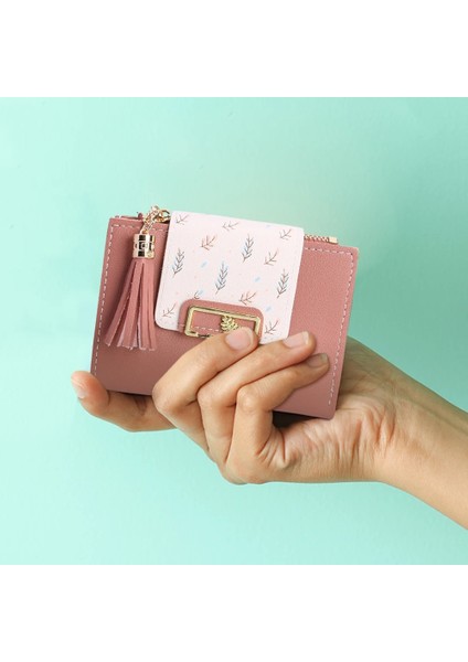 Siyah Stil Moda Püsküller Kadınlar Için Kısa Cüzdan Çanta Pu Deri Debriyaj Çantalar Sevimli Kore Kart Sahibinin Kadın Katlanır Küçük Bozuk Para Cüzdanı Bolsas (Yurt Dışından) fırsatları