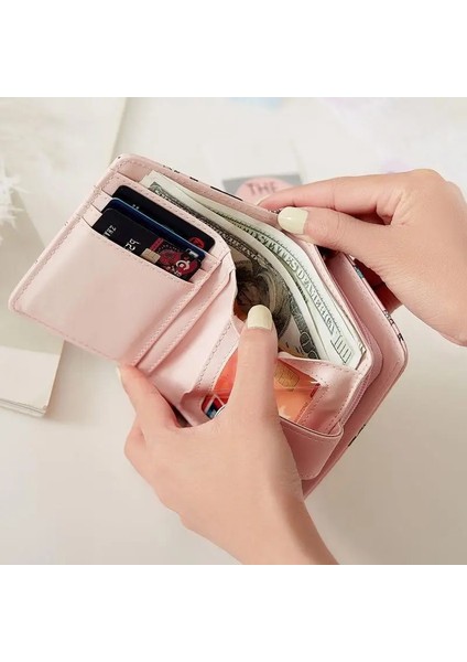 Baskılı Pembe Stil Cüzdan Kadın Karikatür Baskılı Para Çantaları Bayan Tatlı Pembe Kawaii Mini Çanta Bozuk Para Cüzdanı Kartlık Moda Kız Katlanabilir Yeni (Yurt Dışından) fırsatları