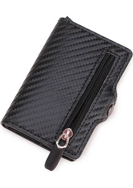 Karbon Siyahı Stili Gravür Karbon Fiber Kredi Kartı Tutacağı Erkek Cüzdan Kılıfı Rfid Engelleme Pop Up Kart Sahibi Alüminyum Metal Minimalist Cüzdan Güvenli (Yurt Dışından)
