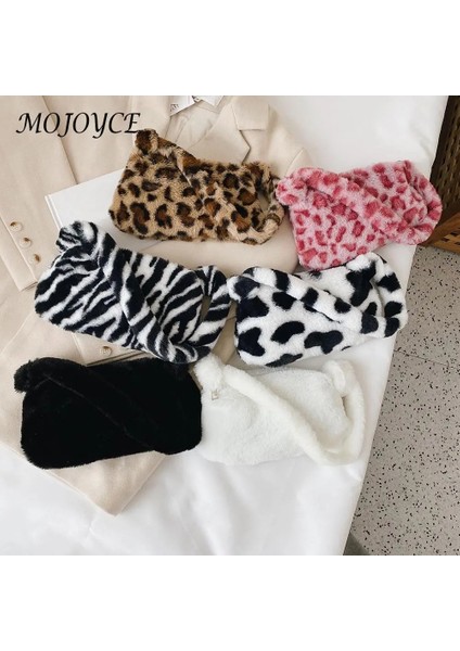 No.1 Tarzı Moda Kadın Inek Baskı Kalıp Çantaları Kadın Kış Peluş Koltukaltı Çantaları Leopar Zebra Desen Kabarık Bez Çantalar Küçük Çantalar (Yurt Dışından)