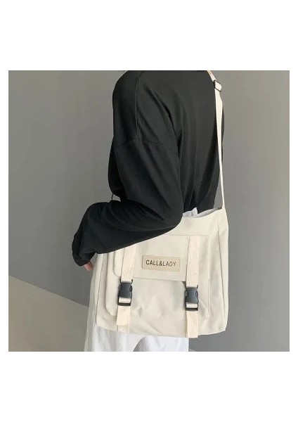 Beyaz Stil Naylon Su Geçirmez Kanvas Okul Çantası Şık Japon Tarzı Basit Postacı Çantası Kore Postacı Çantası (Yurt Dışından)