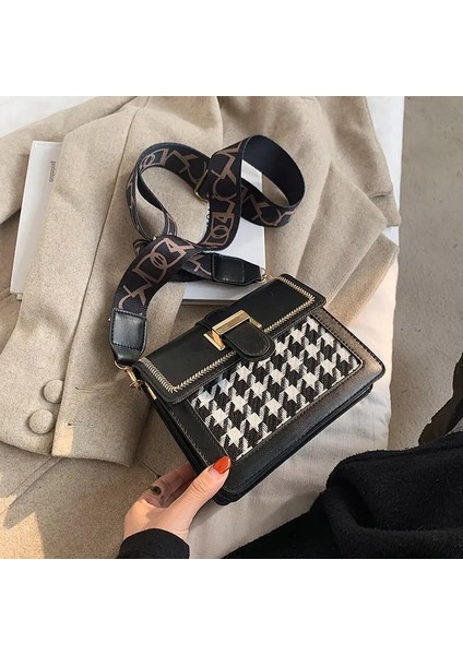 Siyah Stil 18CMX15CMX8CM Kadınlar Için Omuz Çantası Crossbody Çanta Lüks Kadın Çanta Çanta Retro Çanta Tüm Maç Geniş Omuz Askısı Moda Yeni Pu Deri (Yurt Dışından)