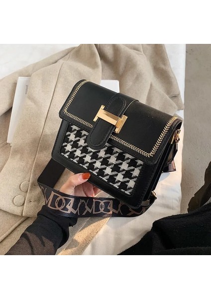 Siyah Stil 18CMX15CMX8CM Kadınlar Için Omuz Çantası Crossbody Çanta Lüks Kadın Çanta Çanta Retro Çanta Tüm Maç Geniş Omuz Askısı Moda Yeni Pu Deri (Yurt Dışından)