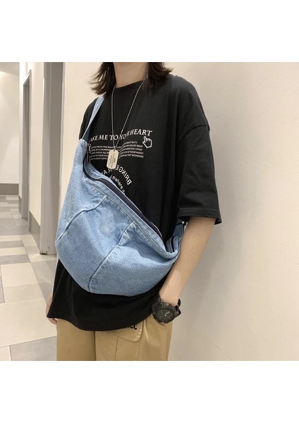Lacivert Tarzı Rahat Sadelik Büyük Omuz Çantaları Kadın Kanvas Yüksek Kapasiteli Alışveriş Çantası Çapraz Vücut Denim Çanta Kadın Messenger Çanta (Yurt Dışından) modelleri