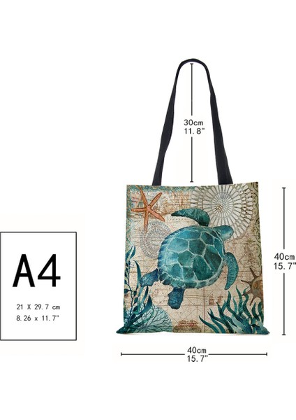 No.3 Tarzı Tote Çanta Denizatı Kaplumbağa Ahtapot Baskı Seyahat Omuz Çantaları Baskılı Kadınlar Için Eko Keten Alışveriş Çantalarını Özelleştirme (Yurt Dışından)
