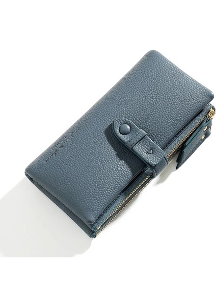 Mavi Stil Basit Düz Renk Kat Uzun Debriyaj Cüzdan Kadın Kart Sahibinin Yumuşak Pu Pleather Fermuarlı Cep Çanta Küçük Seyahat Cüzdanı Bayanlar (Yurt Dışından)