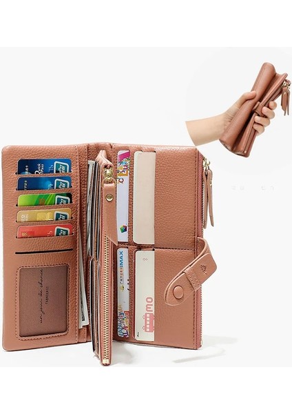 Mavi Stil Basit Düz Renk Kat Uzun Debriyaj Cüzdan Kadın Kart Sahibinin Yumuşak Pu Pleather Fermuarlı Cep Çanta Küçük Seyahat Cüzdanı Bayanlar (Yurt Dışından) fırsatları