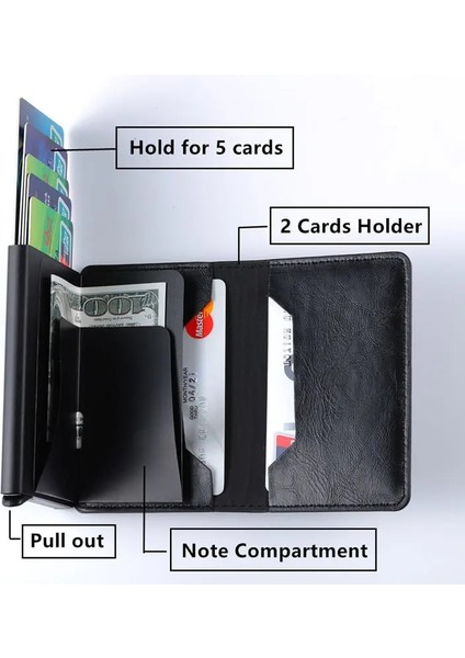 Shepi Gri X-12C Stili Zovyvol Alüminyum Cüzdan Metal Kredi Kartı Tutacağı Otomatik Elastik Pu Deri Hırsızlığa Karşı Rfid Engelleme Cüzdan Pasaport Tutucu Erkekler (Yurt Dışından)