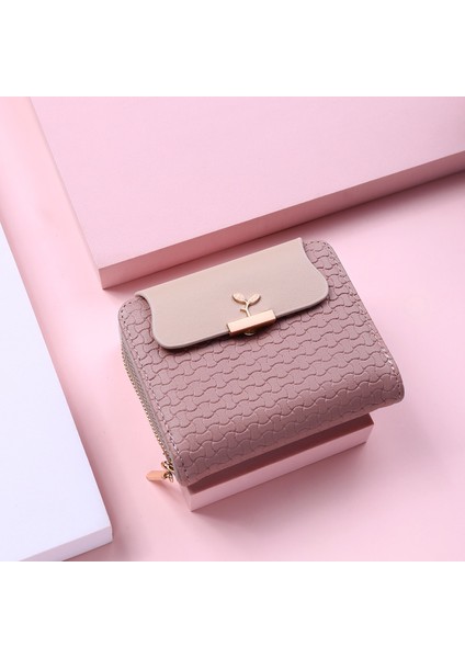 Pembe Tarzı Yeni Moda Yaprak Kadın Cüzdan Fermuar Büyük Kapasiteli Debriyaj Çanta Tasarlanmış Deri Mini Küçük Bozuk Para Cüzdanı Kadın Kart Sahibinin (Yurt Dışından)
