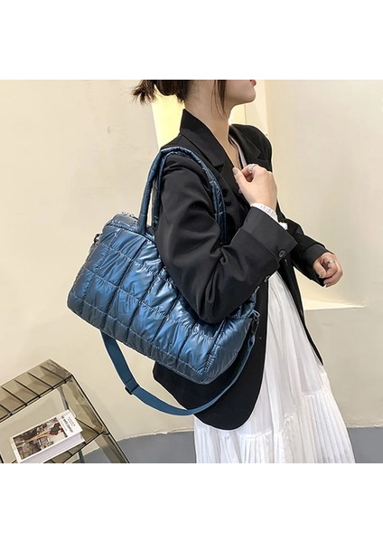 Siyah Omuz Çantası Stili Kış Tote 2021NEW Omuz Çantası Kadın Çanta Uzay Pedi Pamuk Tüy Aşağı Çanta Moda Bayan Büyük Kapasiteli Crossbody Çanta (Yurt Dışından)