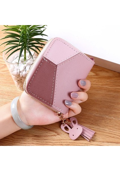 Kısa Pembe Tarzı Geometrik Patchwork Pu Deri Kadın Uzun Fermuar Bilek Çantalar Püskül Tasarım Debriyaj Sonsuza Kadar Genç Cüzdan Kadın Kart Sahibinin (Yurt Dışından)