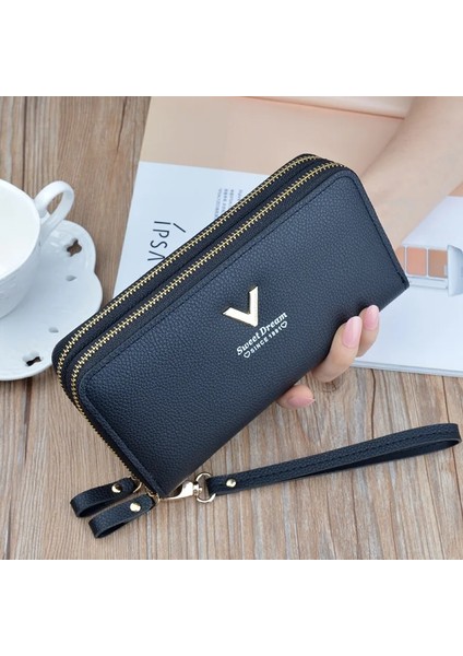 Mavi V V 697 Stili Kadın Cüzdan Moda V Bayanlar Cep Telefonu Çantası Uzun Bayanlar Yeni Debriyaj Çanta Yıldız Çift Fermuarlı El Askılı Çanta Çoklu Kol (Yurt Dışından) modelleri