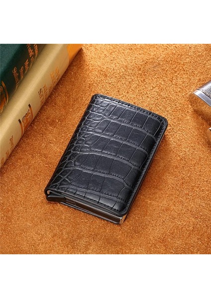 X-12B Sarı Stil Zovyvol Alüminyum Cüzdan Metal Kredi Kartı Tutacağı Otomatik Elastik Pu Deri Hırsızlığa Karşı Rfid Engelleme Cüzdan Pasaport Tutucu Erkekler (Yurt Dışından)