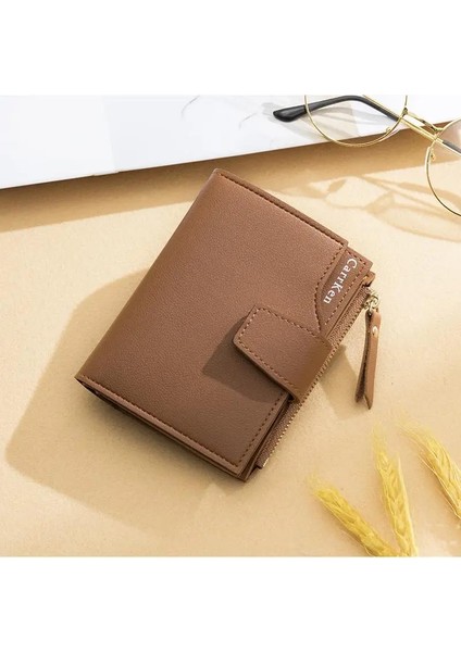 Kahverengi Tarzı Kadın Cüzdan Carteira Feminina Deri Cüzdan Kısa Porte Para Kadın Üç Katlı Fermuar Ince Porte Feuille Femme Cartera (Yurt Dışından)