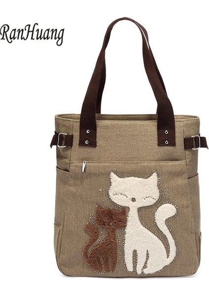 Yeşil Stil Ranhuang Kadın Kanvas Çanta Sevimli Kedi Tote Çanta Bayan Rahat Çanta Omuz Çantaları Kadın Moda Çanta Bolsas Feminina (Yurt Dışından) fiyatları