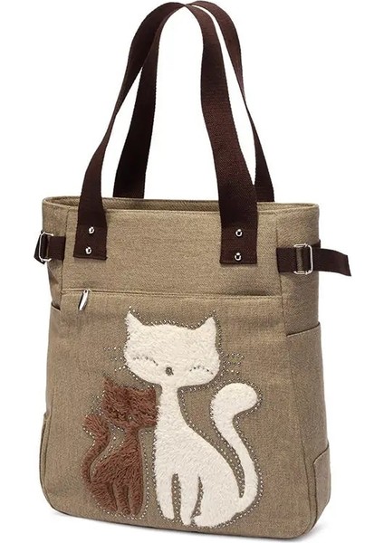 Yeşil Stil Ranhuang Kadın Kanvas Çanta Sevimli Kedi Tote Çanta Bayan Rahat Çanta Omuz Çantaları Kadın Moda Çanta Bolsas Feminina (Yurt Dışından) fırsatları