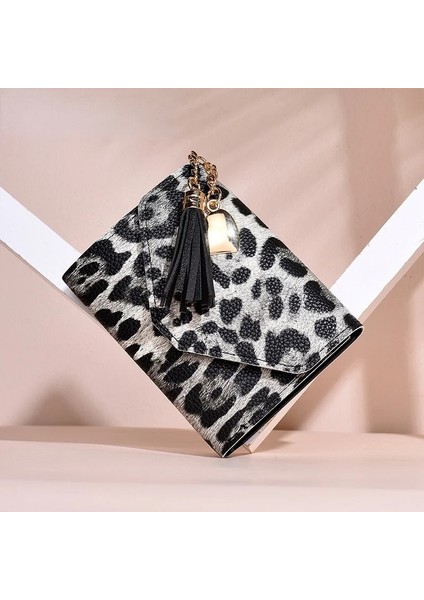 Leopar Siyah-B Stili Mini Püskül Cüzdan Kadın Moda Çanta Kadın Kısa Mini Cüzdan Koreli Öğrenciler Kadınlar Için Güzel Çanta Kadın Küçük Cüzdan (Yurt Dışından)